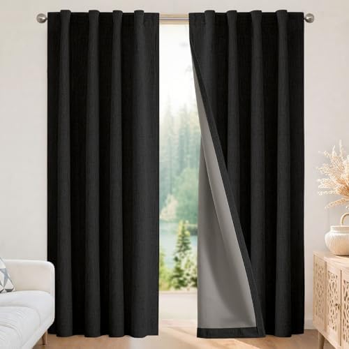Joydeco 100% Blackout Curtains for Bedroom, Natural Linen Curtains