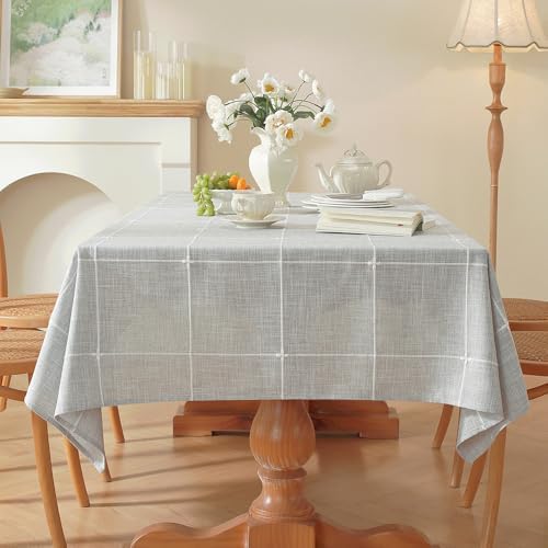 Zobesta Linen Table Cloth Rectangle Tables 60x120 in Plaid Gray