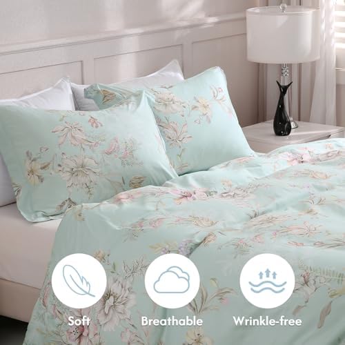 LONAVA Queen Flower 3 Pcs Duvet Cover Set, Breathable Soft Microfiber