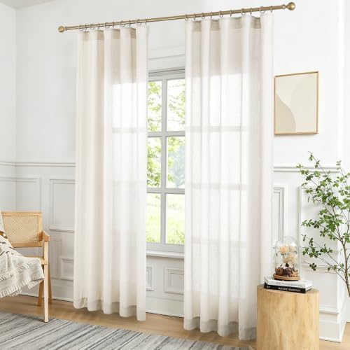 Linen Blend Semi Sheer Curtains 4-in-1 Header, 63 Inches Long