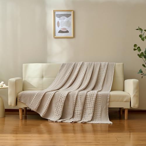 Cooling Waffle Throw Blanket, Cotton Bed Throws for Summer