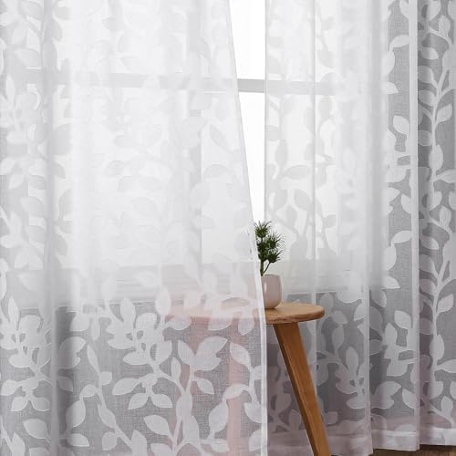 OVZME White Sheer Curtains 108 inches Long 2 Panels for Living Room