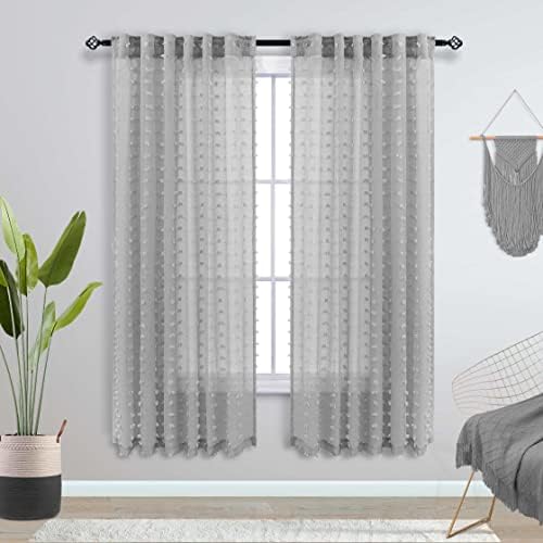 KOUFALL 63 Inch Length 2 Panels Light Grey Curtains for Bedroom Boho
