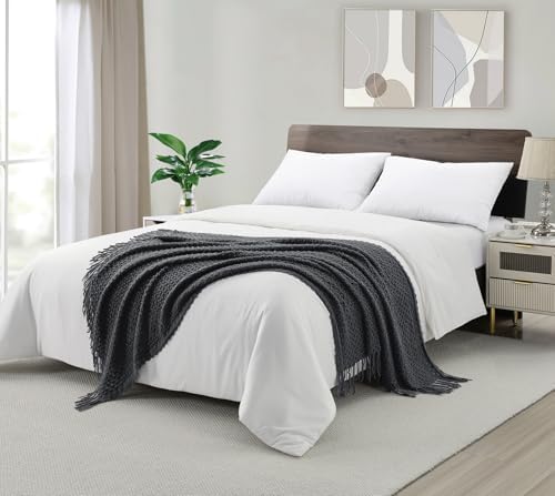 CREVENT Farmhouse Boho Knitted Throw Blanket for Couch Sofa Chair Bed