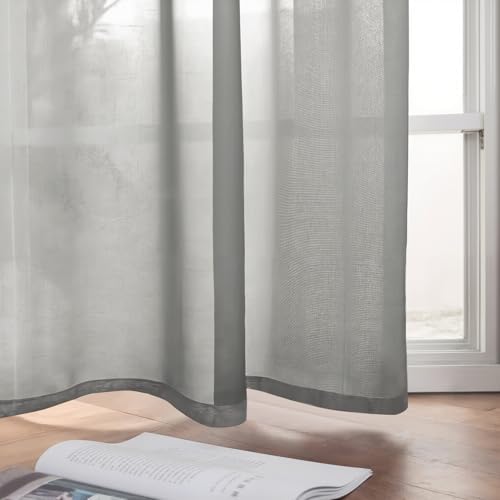MIULEE Solid Color Sheer Curtains 96 Inches Long 2 Panels Set