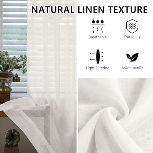 Macochico 120”Wx102”L Sheer Linen Curtains Semi Sheer Window Treatment