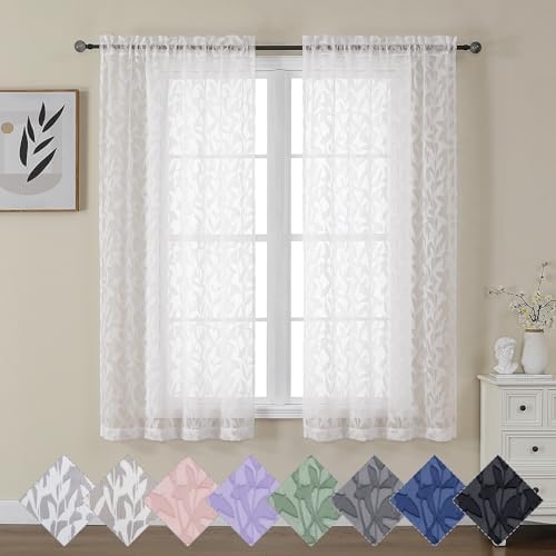OVZME Leila 2 Panels Ivory Sheer Curtains 108 Inches Long, Light