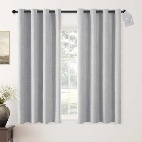 ChrisDowa 100% Blackout Curtain for Bedroom Linen Drapes 63 Inch