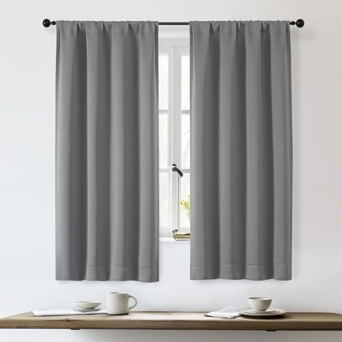 OWENIE Sally Light Grey Blackout Curtains for Bedroom 63 Inch Length 2