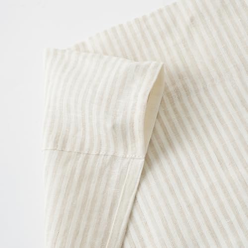 100% Pure Linen Rod Pocket with Pinstripe Curtains, 52 x 84 Inch