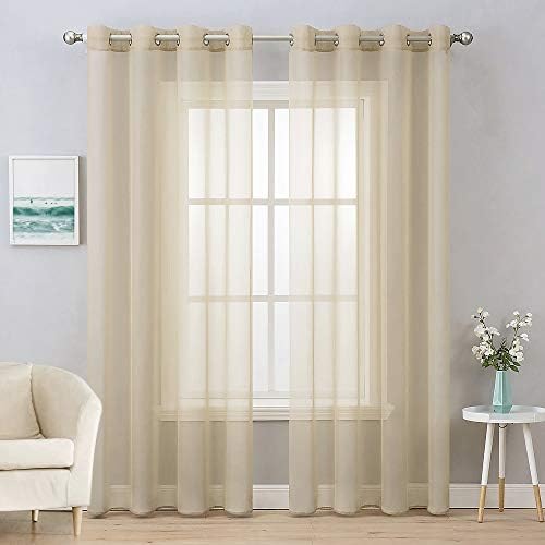 MIULEE 2 Panels Solid Color Beige Sheer Curtains Elegant Grommet