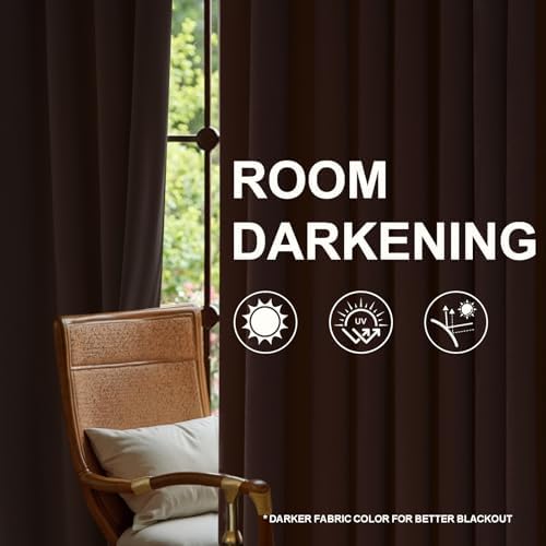 Dark Brown Velvet Blackout Curatins 84 Inches 2 Panels Heavy Thick