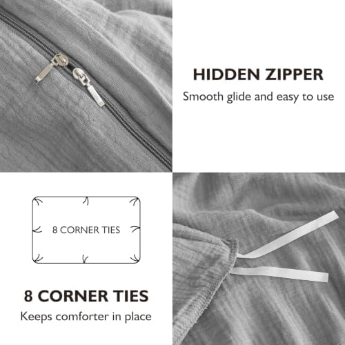 EMME Muslin Cotton Duvet Cover Set Linen Like Light Grey Twin