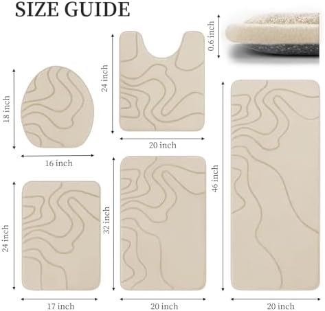 YIHOUSE Memory Foam Bathroom Rugs Sets 5 Piece, Ultra Soft Bath Mat