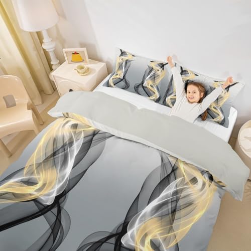 jejeloiu Grey Duvet Cover Queen Size Abstract Bedding Set for Boys