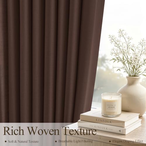 Hokibero Coffee Grommet Linen Curtains 96 Inches Long for Living Room