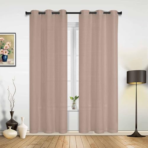Warm Beige Window Curtains with Grommets Kitchen Drapes, Solid Color
