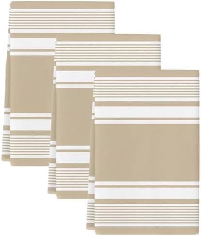 Farmhouse Beige Striped Kitchen Towels Set of 3, Absorbent Dish Towels
