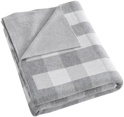 BOV Knit Throw Blanket 50x60, Decorative Checkered Throw, Heather Gray