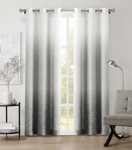 Central Park Ombre Semi Sheer Curtain, Cream White to Grey, 40" Wx84