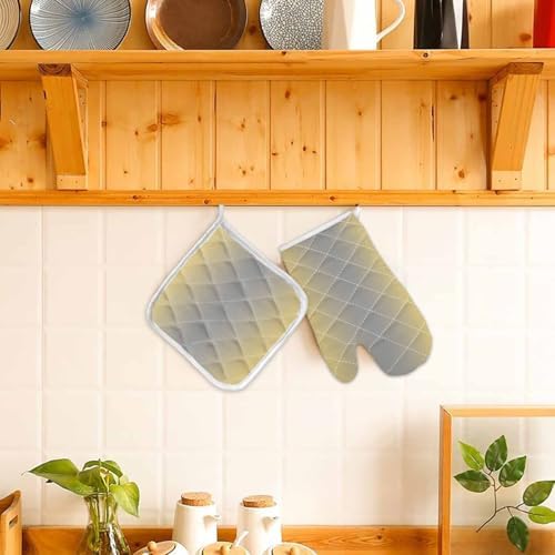 Quilted Cotton Terry Cloth Oven Mitt, Pot Holder Lemon Yellow Grey