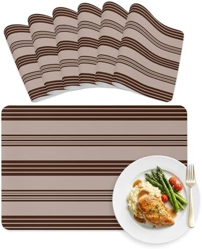 Brown and Beige Stripe Leather Placemats Set of 6,12x18 Inch,Modern