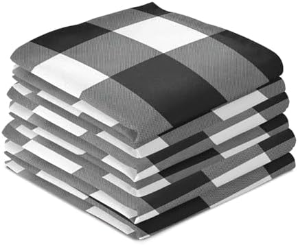 Kitchen Towels and Dishcloths Set, Black White Grey Plaid