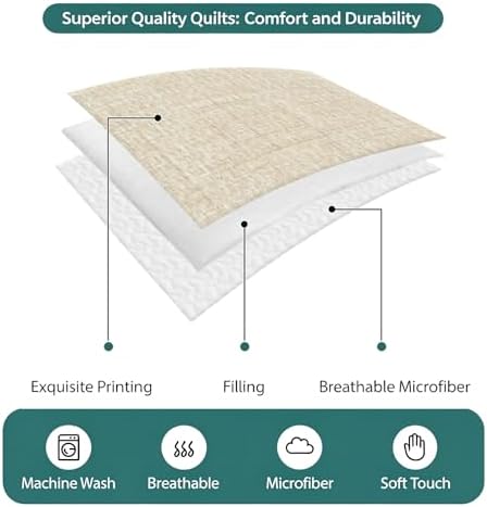 Teamery Queen Quilt Bedding Set Minimalist Beige Aesthetic Breathable
