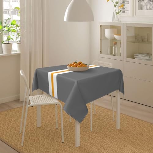 Square Tablecloth, Modern Gray White Yellow Horizontal Stripes Table