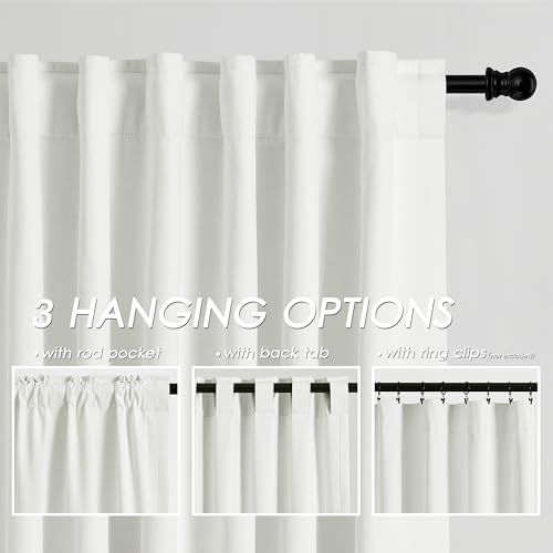 Ivory Blackout Curtains 96 Inches Long for Bedroom Linen Blend Back