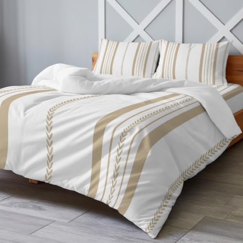 4 Piece Bedding Sets Twin Size Cream Stripes Duvet Cover Set with 1