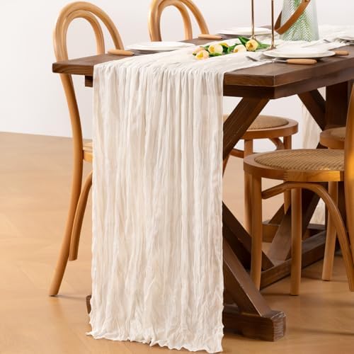 Ivory White Cheesecloth Table Runner Boho Fall Gauze Table Runners