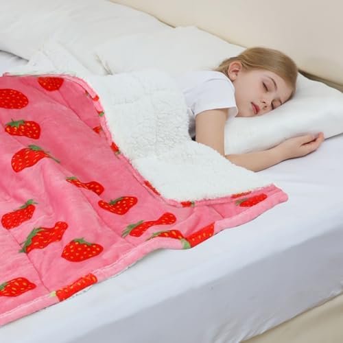 Aemicion Strawberry Pink Weighted Blanket for Girls Over 6 Years Old