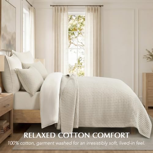 EVERGRACE Cross Stitch Pre-Washed Cotton Quilt Bedding Set King Size
