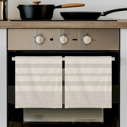 Beige Stripes Kitchen Towels Set of 3, Water Absorbent Dish Towel