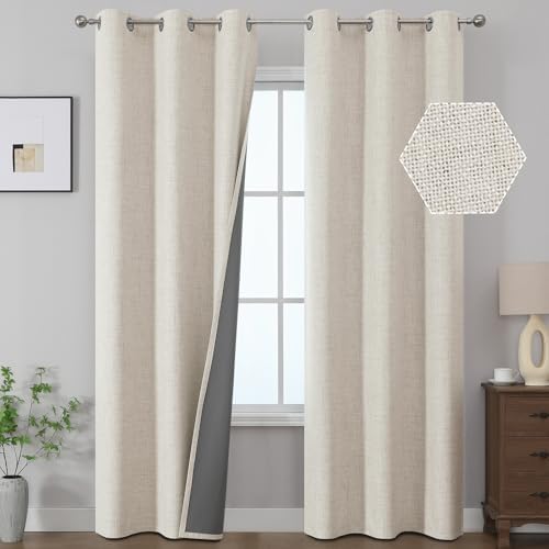Cream 100% Blackout Linen Curtains Living Room 40x84 Inch Long 2