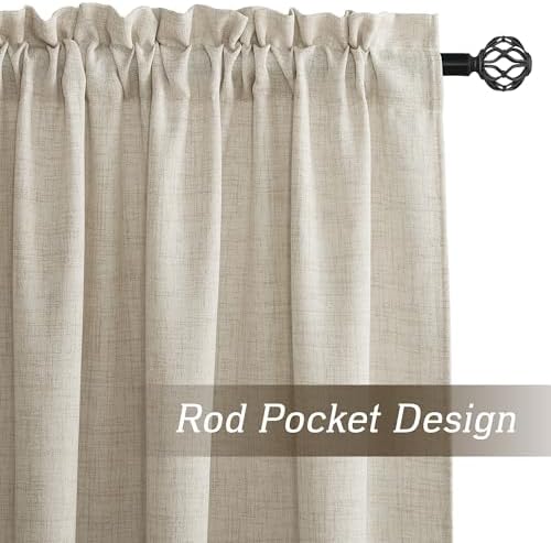 RYB HOME Natural Beige Linen Sheer Curtains 120 inches Long for Living