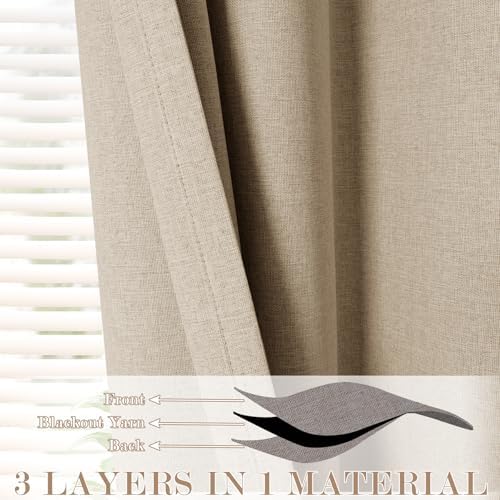 Fcosie Sand Beige Extra Long Linen Blended Curtains 108 Inches Long