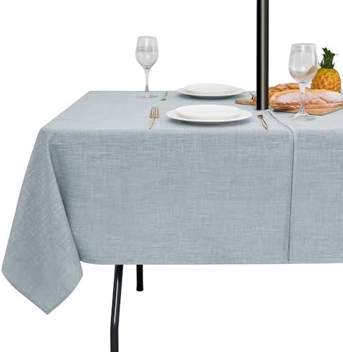 LUSHVIDA Outdoor Tablecloth with Umbrella Hole, Light Gray, 52x70 Inch