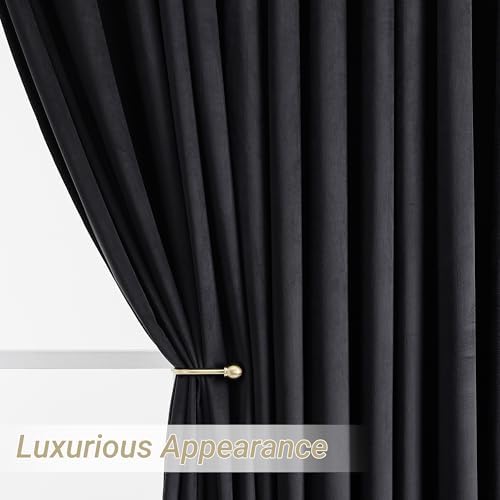Pinch Pleated Black Blackout Velvet Curtains 84 inch Length 2 Panel