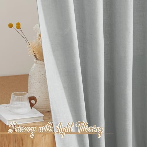 NICETOWN Light Gray Linen Sheer Curtains 108 inches Long, Rod Pocket &