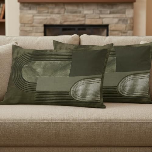 Abstract Art Throw Pillow Covers, Modern Olive Green Textured Relief