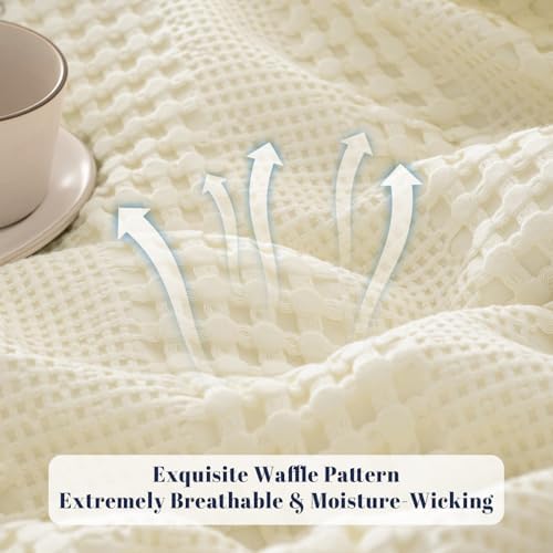 PHF Cooling Waffle Blanket for Hot Sleepers Cal King, 110"x96", Ivory