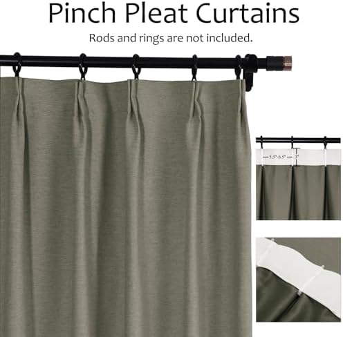 Frelement Blackout Linen Curtains Pinch Pleat Curtains Window