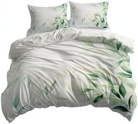 Watercolor Style Plant Leaves Duvet Cover Set 3 Pieces King Size, 1