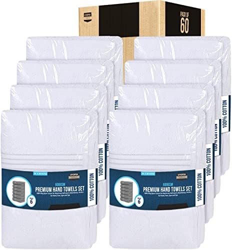 60-Pack Hand Towel, 16 x 28 Inches, 100% Cotton, Commercial-Grade