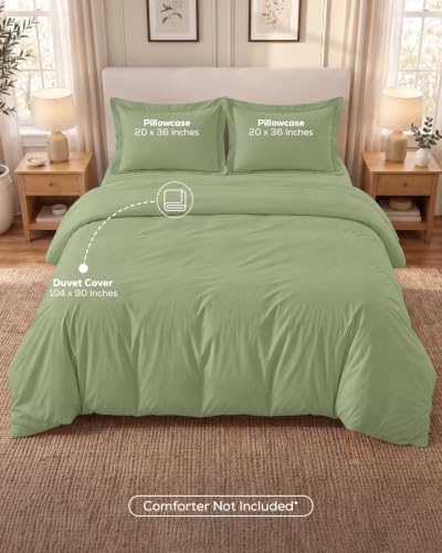 Duvet Cover King, 3 Piece Cotton Like Polyester With Zipper Closure