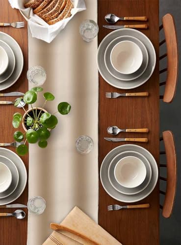 Khaki Ombre Cotton Linen Table Runner - 90 Inch Long, Brown Gradient