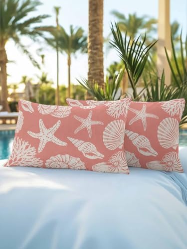 Throw Pillows 12x20 Set of 2, Coral Pink Starfish Coastal Waterproof