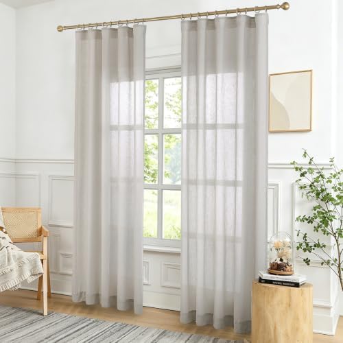 Linen Blend Semi Sheer Curtains 4-in-1 Header, 84 Inches Long